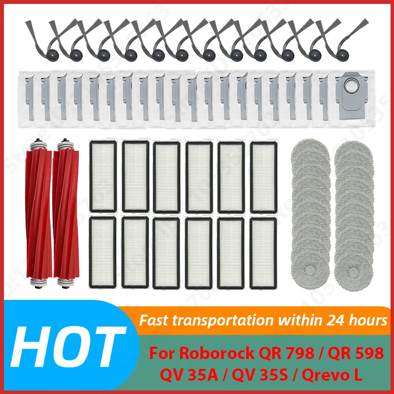

For ( Roborock QR 798 / QR 598 / QV 35A / QV 35S / Qrevo L ) Parts Main Side Brush Filter Mop Bag Accessories