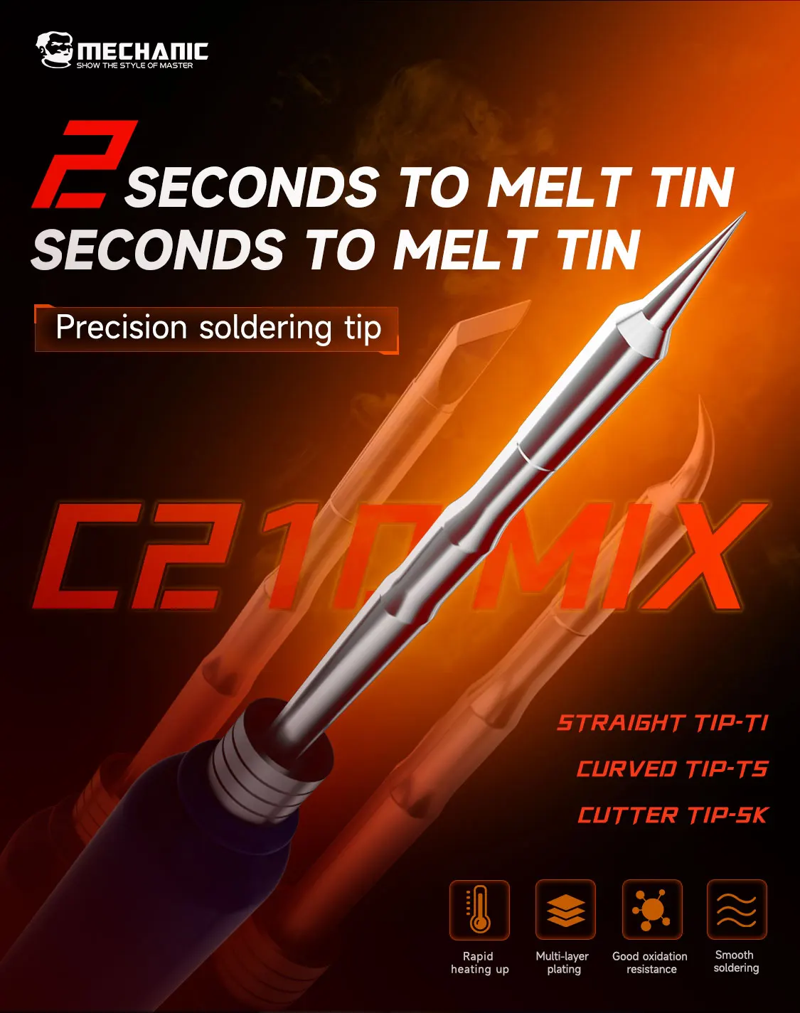 MECHANIC OFFICIAL Precision Soldering Tip Set C210 Mix 3In1 Tips Integrated Soldering Iron Tip SMD Head for C210 Series Solder