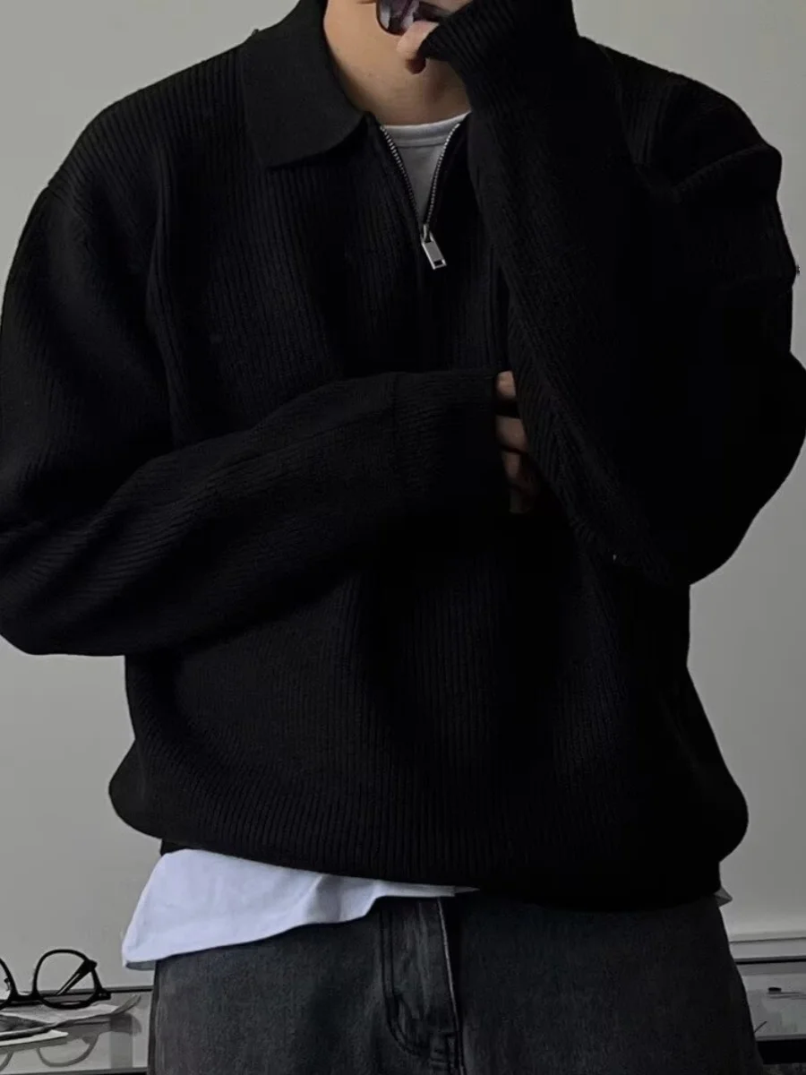 f Felpa con zip in lana lavorata a maglia Ne Casual Colletto rovesciato Abbigliamento da lavoro Sle per giovani uomini Primavera Autunno Stagione Lunga S...