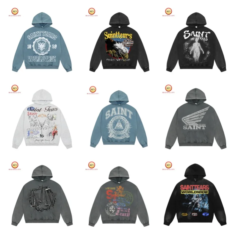 Winter Autumn Multicolour SAINT Hoodie New Brand Mens Womens Vintage Print Fashion High Quality Hooded Jacket