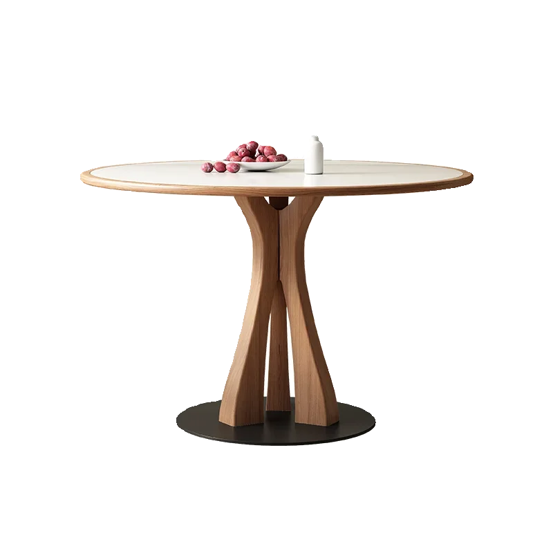 Multi-tower round dining table household small apartment French retro style restaurant pure white pure black solid wood hemming