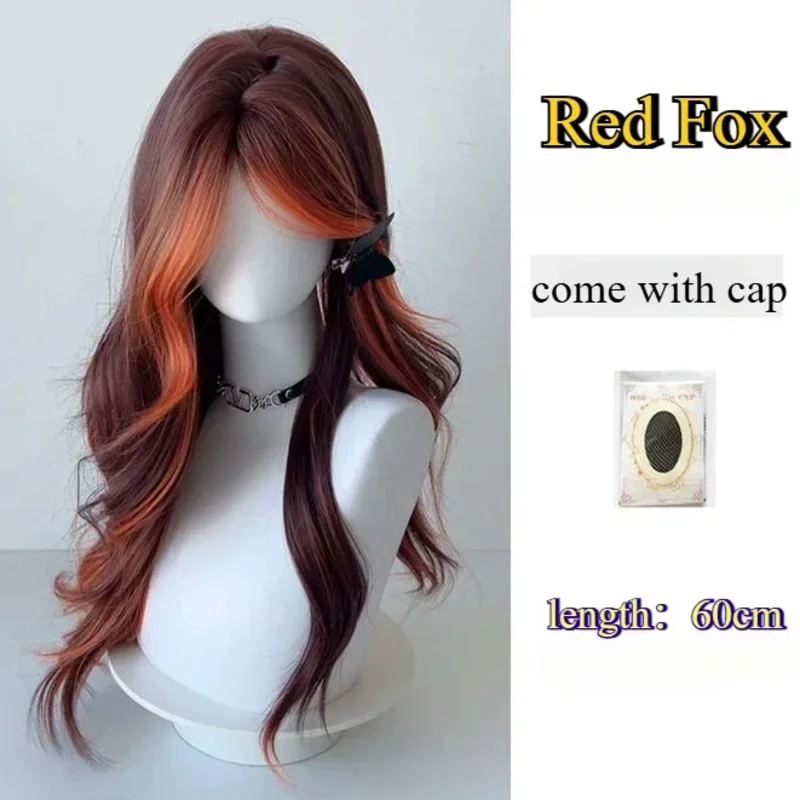 วิกผม Candy 2025 สำหรับผู้หญิง สีส้มไฮไลท์น้ำตาล ผมยาวหยิกฟู สีแดงไล่ระดับแบบสีฟ็อกซ์ ทรงผมบ๊อบหางปลา ลอนใหญ่