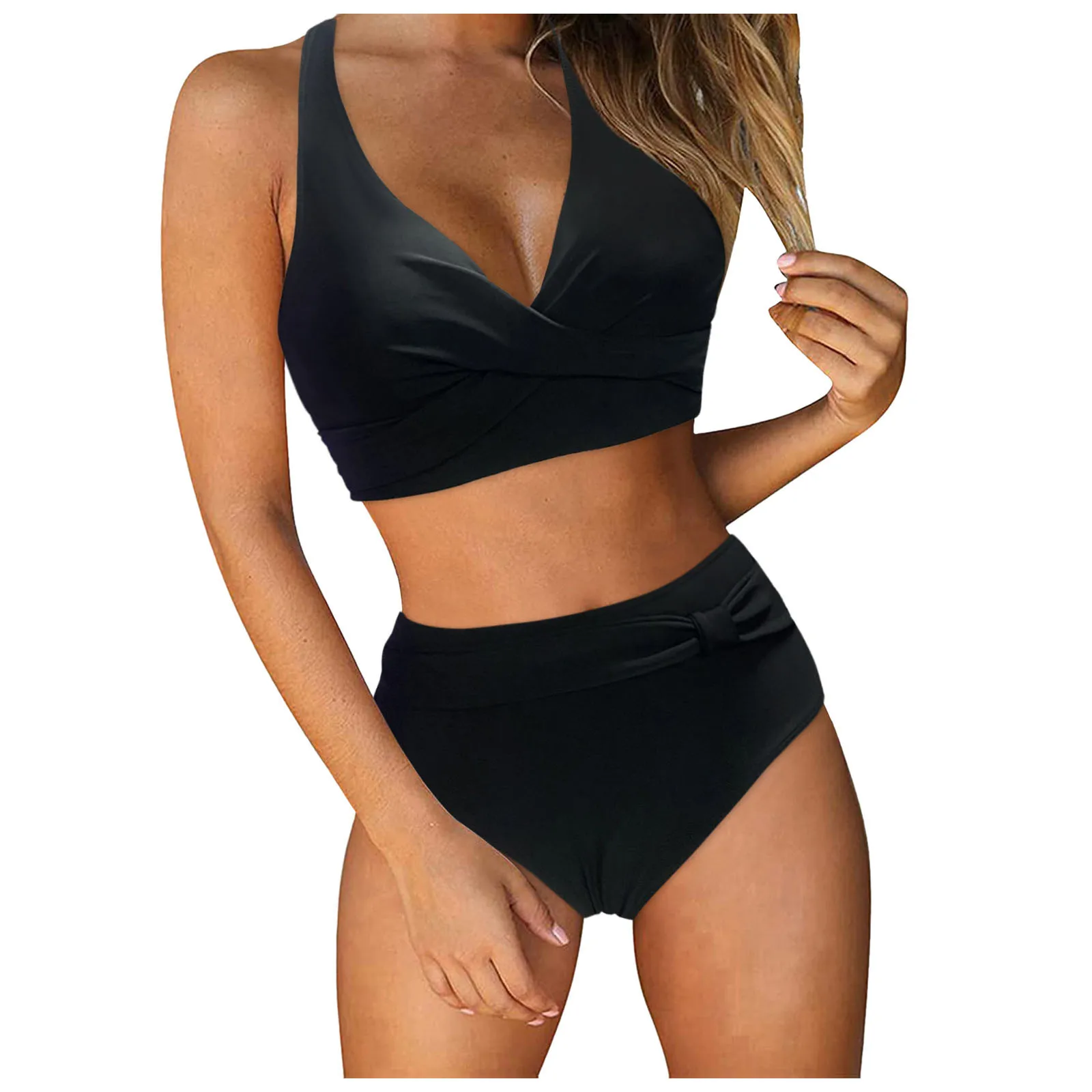 Women Ruched Plus Size Sexy Deep V-Neck Halter Beachwear Bathing Suits Female Push Up Padded Biquini Bathers Ropa De Mujer