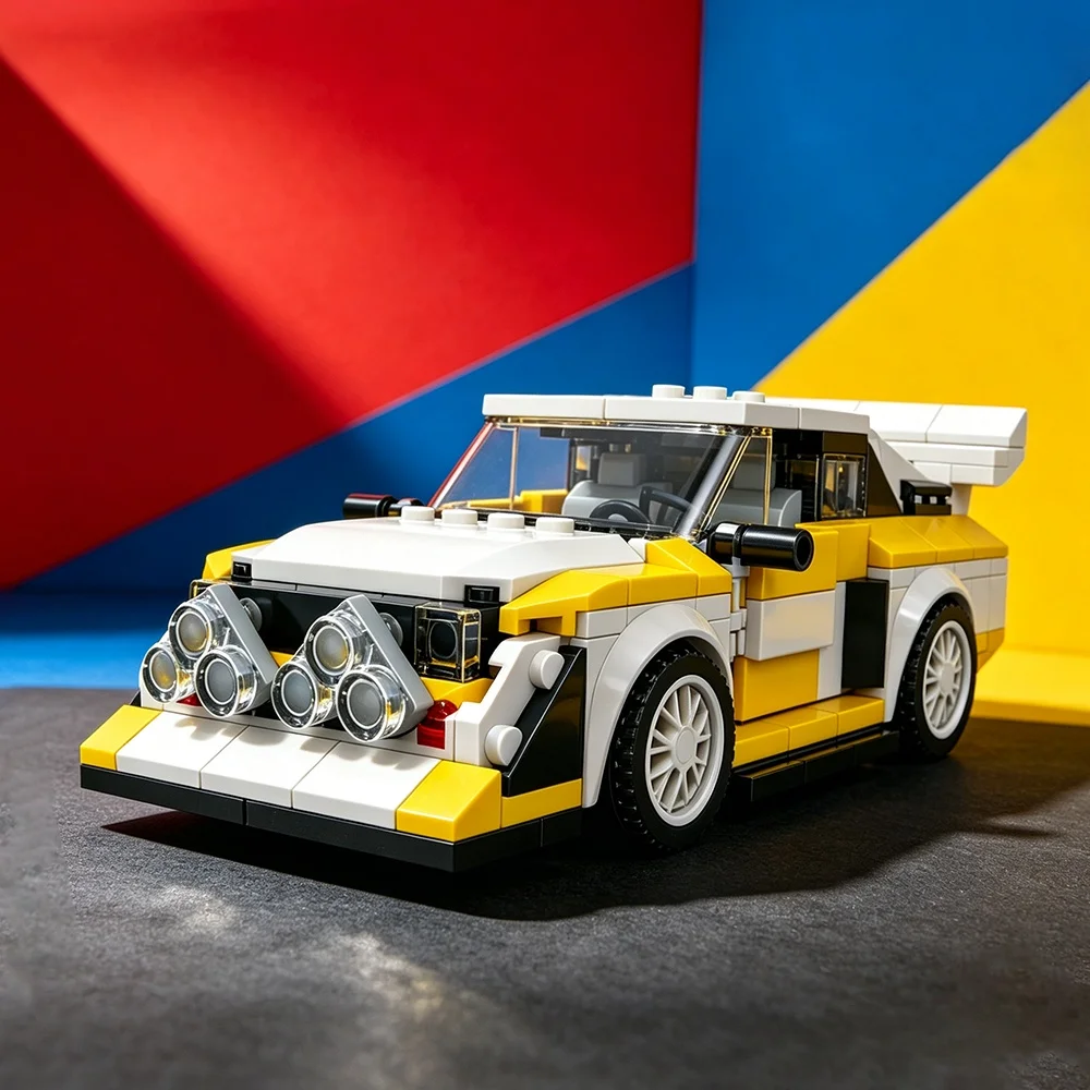 Classic Yellow & White Racing Car Blocks, Highly Detailed 3D Model Kit, Exquisite Room Decor, Perfect Gift for Car Enthusiasts