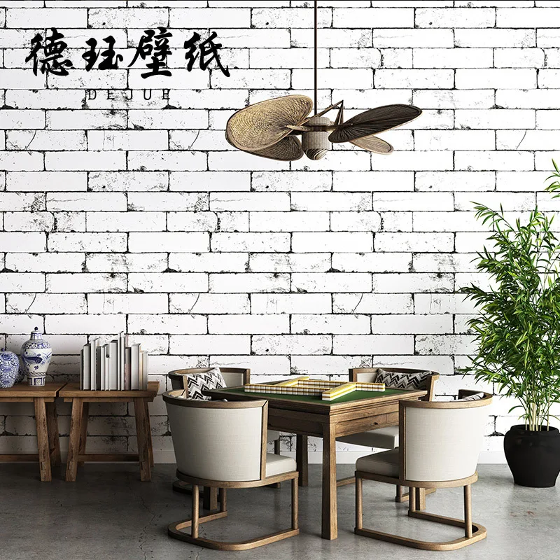 Retro White Brick Wallpaper 3D Faux Antique Stone Wall Mural for Restaurant Milk Tea Shop Non Self Adhesive