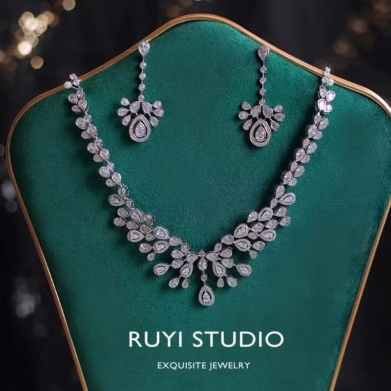 CC Fine Jewelry Set for Women Wedding Accessory Bridal Dress Engagement Party Necklace Earring Sets High Quality 2 PCS Gift