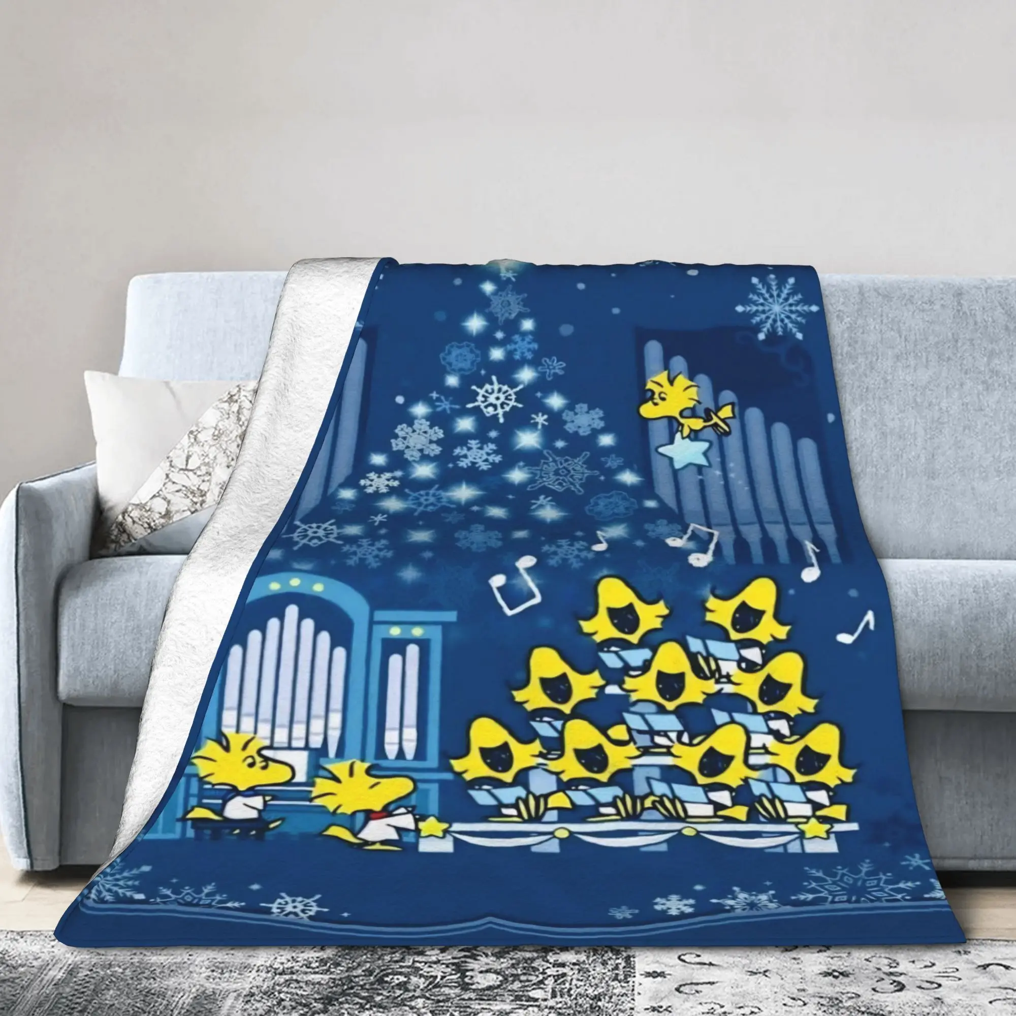S-Snow Woodstocks Snoopys Christmas Knitted Blankets   Flannel Throw Blanket Home Couch Personalised Lightweight Bedsprea