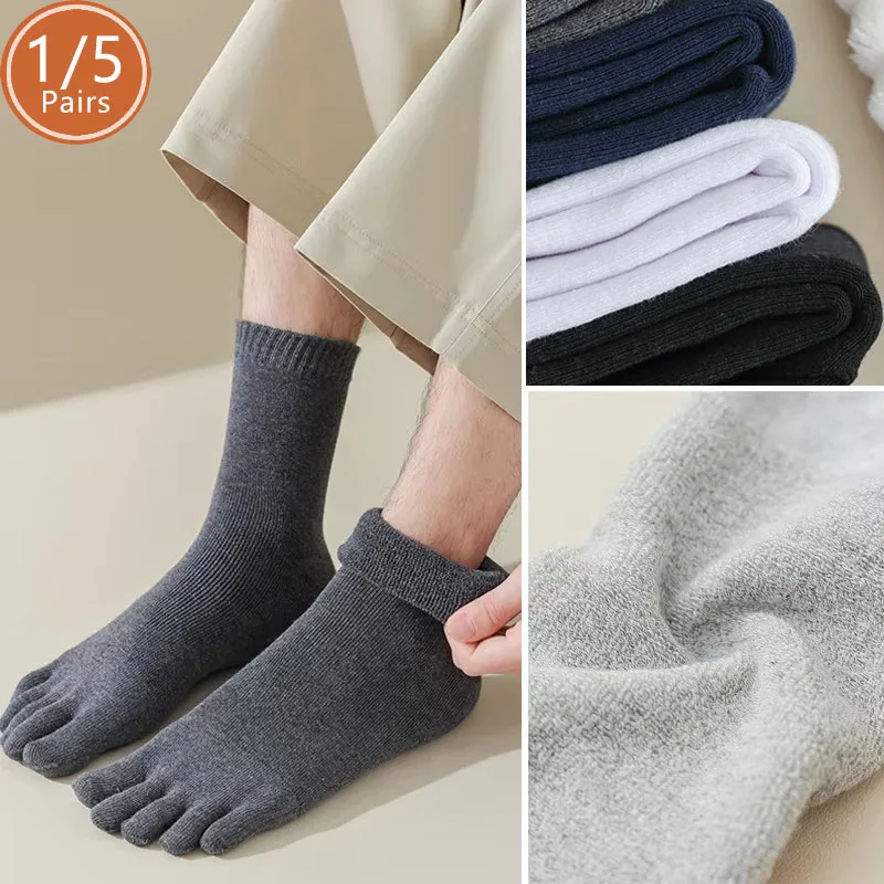 

Носки с пятью пальцами, зимние толстые мужские хлопковые деловые антибактериальные носки для сохраняют тепло, махровые носки для сна от холода и снега