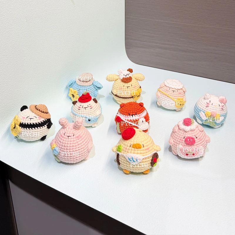Finished Chubby Series Crochet Keychain for Car Keys Pendant Cartoon Animal Doll Keyrings Knitted Dog Keychain Custom Accessory
