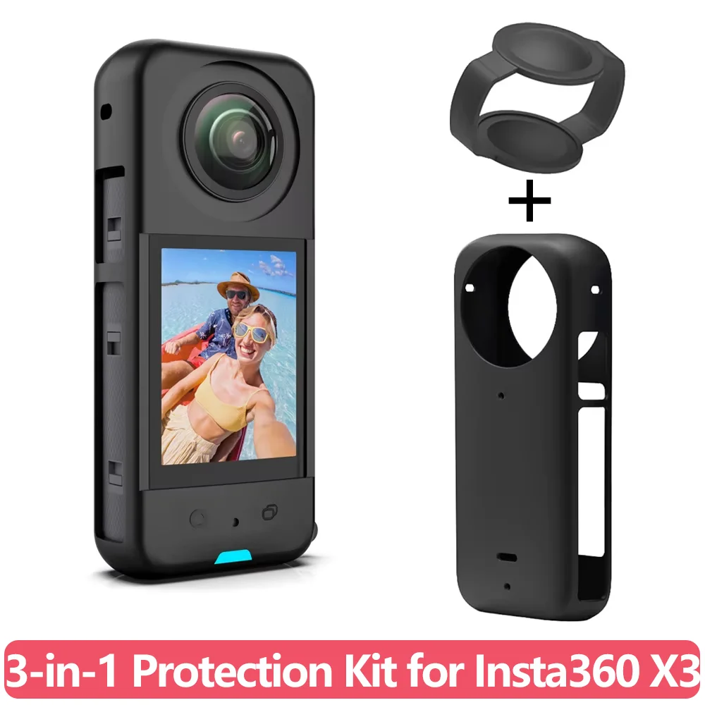 Image of Silikon-Schutzhülle + Objektivabdeckung + Anti-Verlust-Band für Insta360 X3 360 ° Action-Kamera Vollschutz-Set