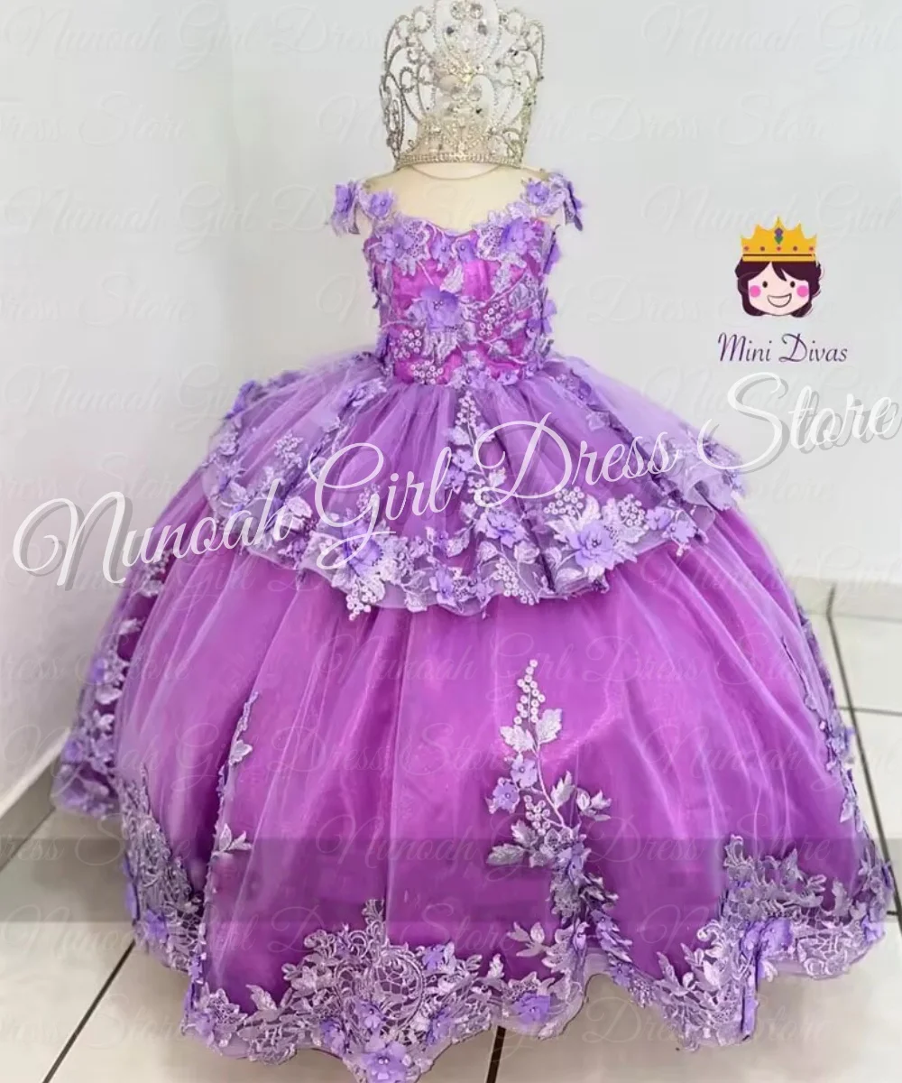 

Лавандовые платья с цветочным узором для девочек на свадьбу, кружевное платье с цветочной аппликацией, платье принцессы для девочек для фотосессии, платье для первого причастия по индивидуальному заказу