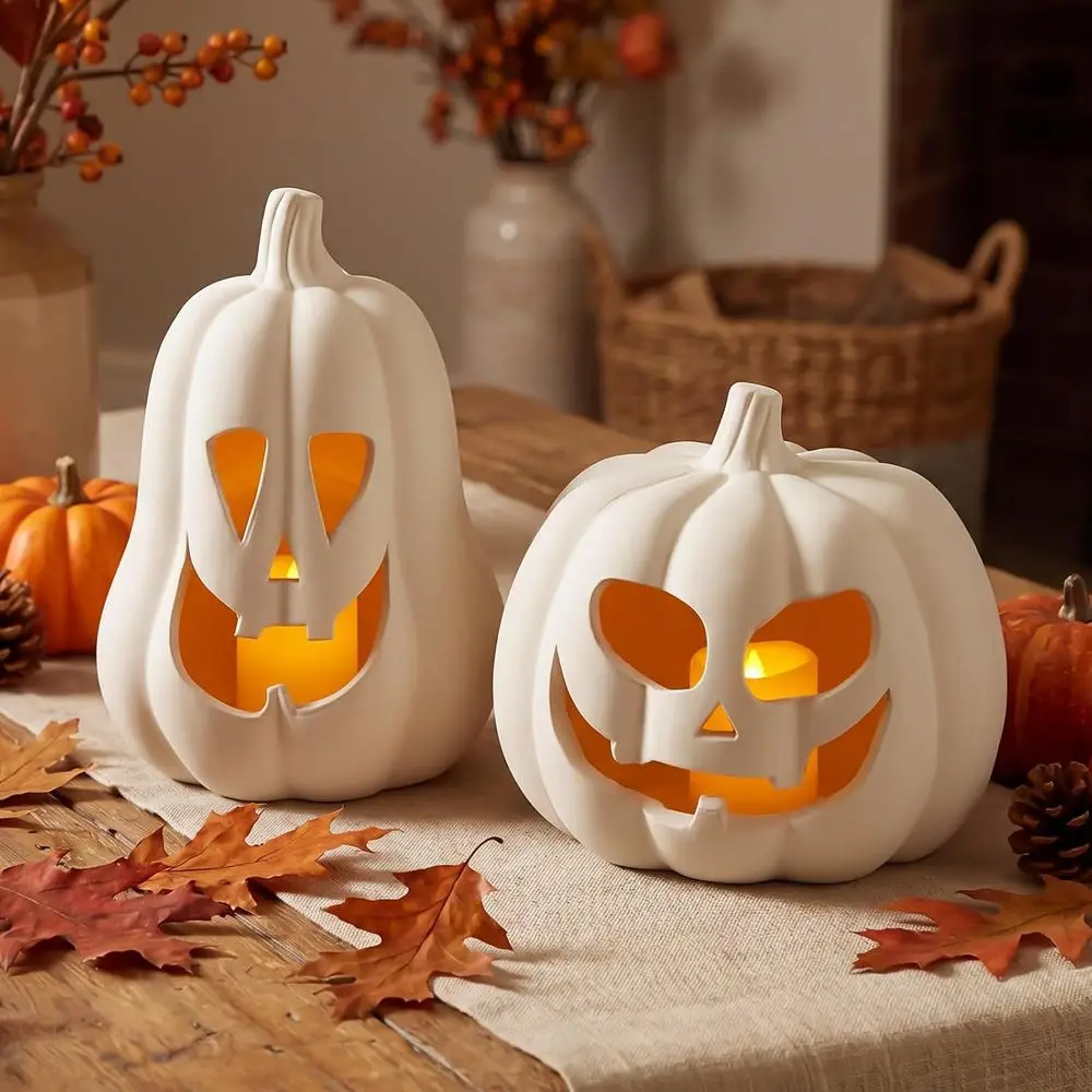 Pack all Decor Halloween Decorations Terracotta Pumpkin Decoration Handmade Clay Pumpkin Jack-o-Lantern Halloween Tealight Holde