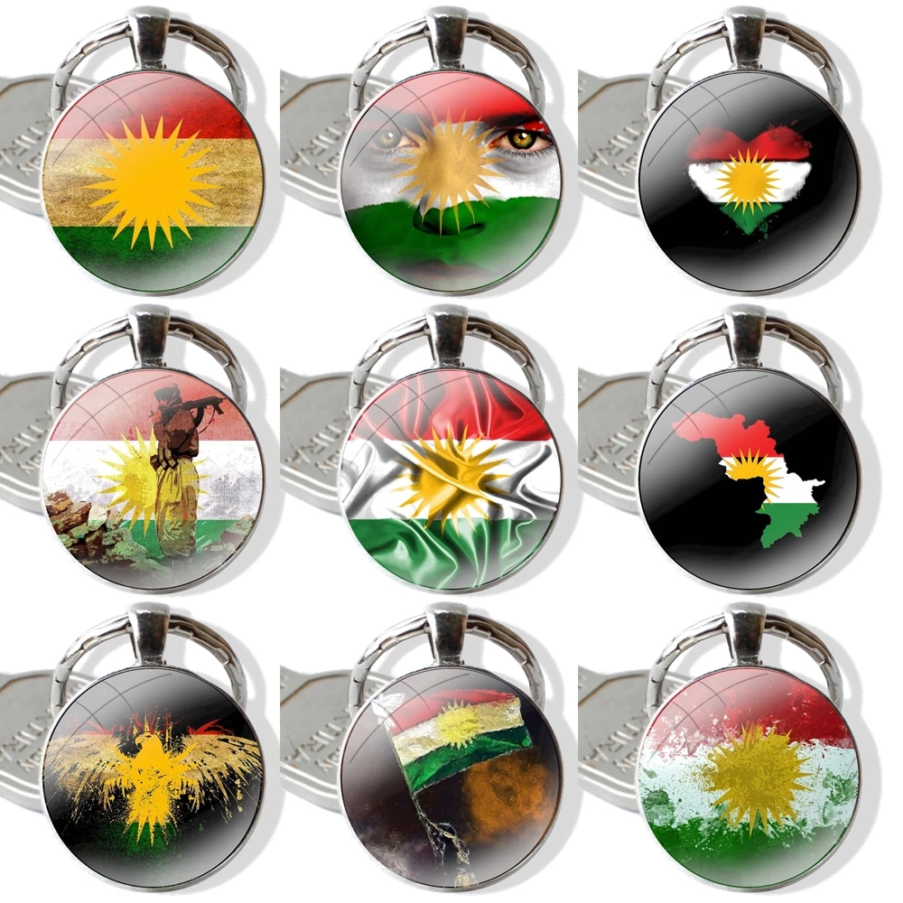 Gantungan kunci buatan tangan, gantungan kunci Cabochon kaca, gantungan kunci liontin, rantai kunci, bendera kurdistan