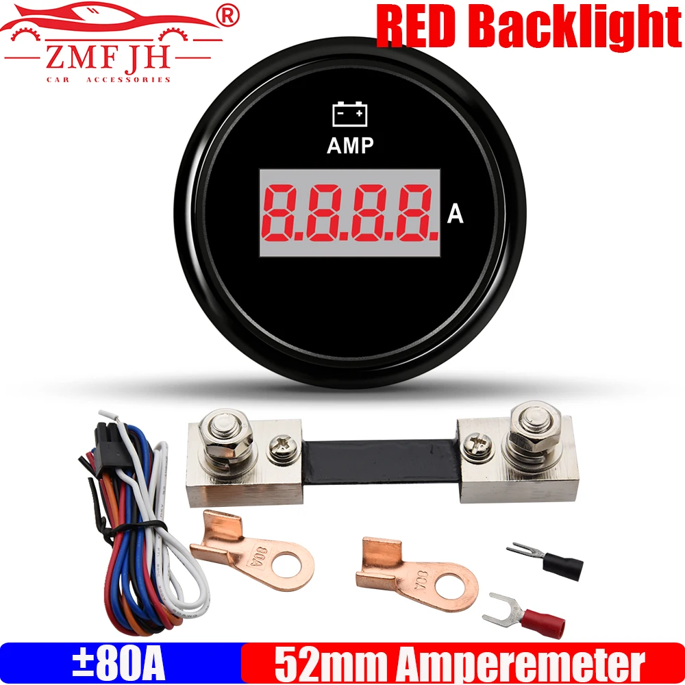 Red LED Digital 80A 150A 52MM Amperemeter with Current Sensor AMP Gauge For Automobile Car Truck Boat Yacht Marine 12V24VDC