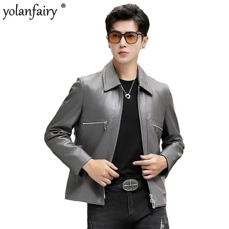 

Autumn New Genuine Leather Clothing Male Pure Sheepskin Motorcycle Wear Trend Short Thin Men's Leather Jacket Coat Chaquetas FCY