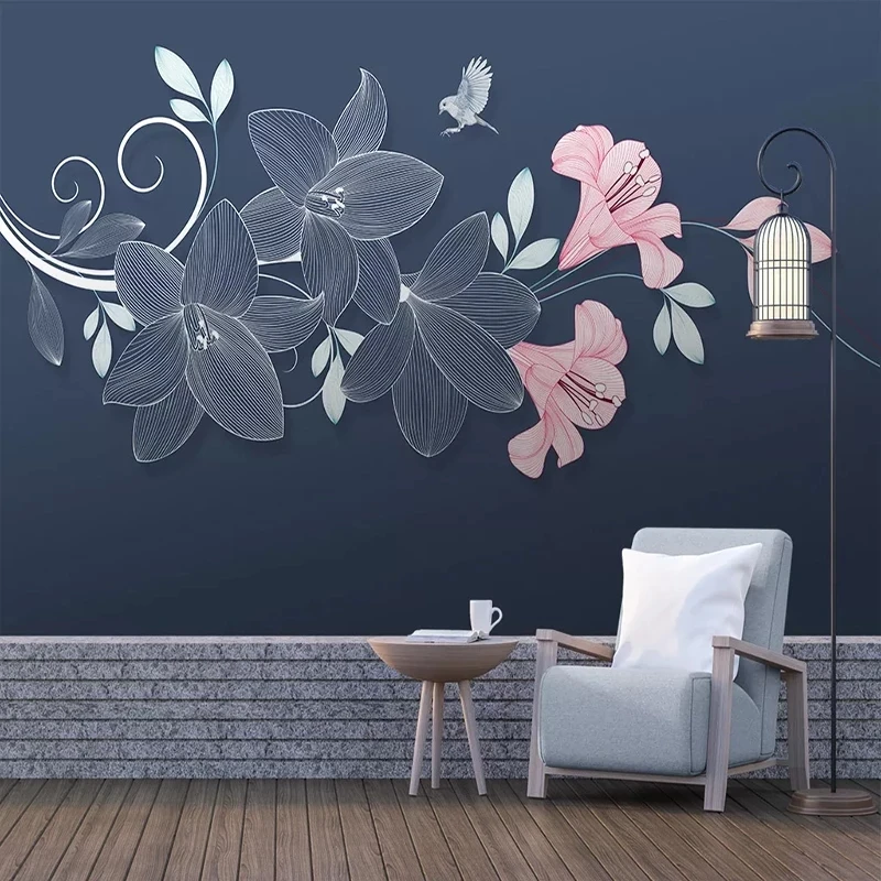 Customized Wallpaper Light Luxury Flower Bird Plant Mural Living room sofa TV background wall bedroom restaurant 8d wall fabric