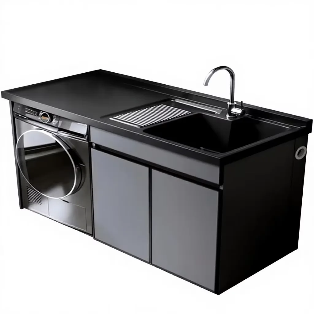 Any Size Custom Aluminum Alloy Laundry Cabinet Balcony Waterproof Integrated Wash Sink Quartz Stone Washboard Storage Solution