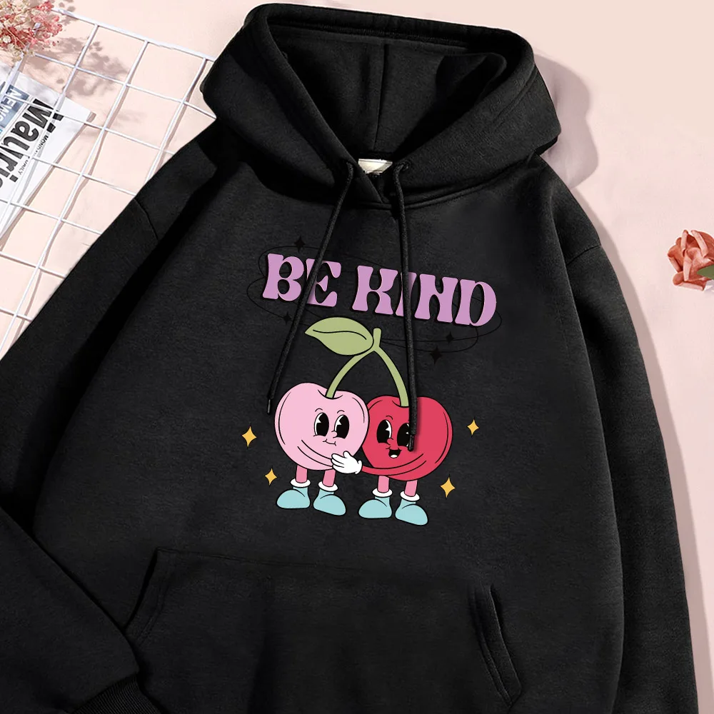 Red Pink Cherry Printing Hoodie Men Street Simple Fleece Hoodies Loose Soft Comfort Pullover High Quality Hoody Men's Clothing