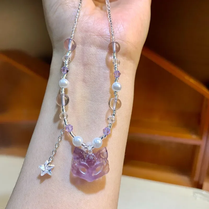 Amethyst mask fox collarbone chain new Chinese crystal jewelry niche national style classical neck chain cheongsam sweater