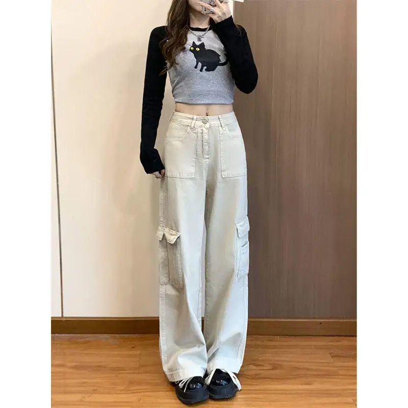 

Comfortable High Waist Wide Leg Casual Style Denim Pants Women's Drapey Style American Design Sensation Spring Autumn