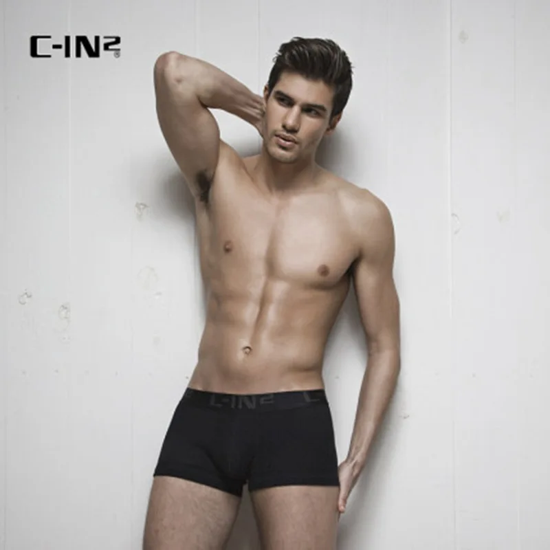 C-IN2 Men\'s underwear Solid color cotton sport hip lift sexy U raised pouch bag show large youth low-rise cin2 boxers 004