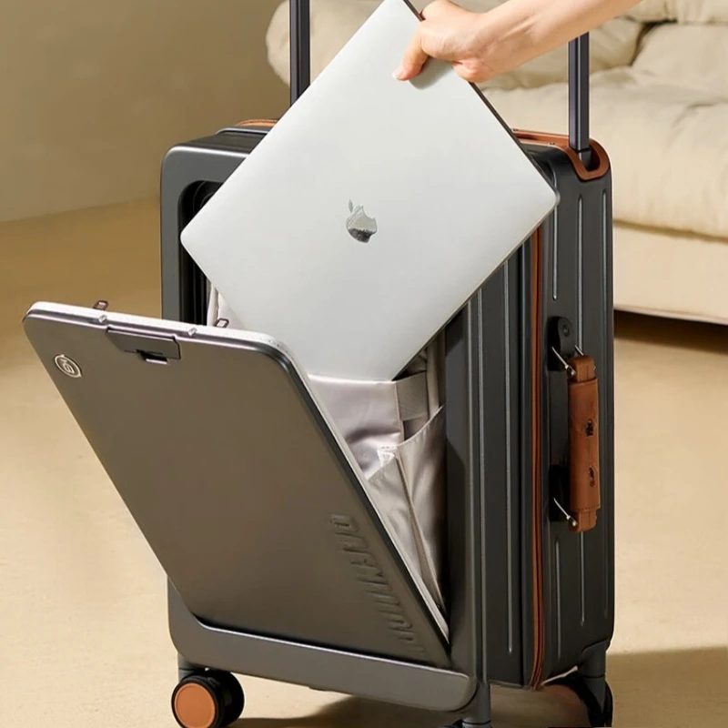 Double-layer explosion-proof zipper suitcase 20 inches boarding case front open lid business travel trolley case 24 inches