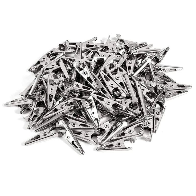 200PCS 1.06IN / 27Mm Mini Metal Alligator Clips, Crocodile Clamps Silver Tone Nickel Plated Test Line Spring Clamps.