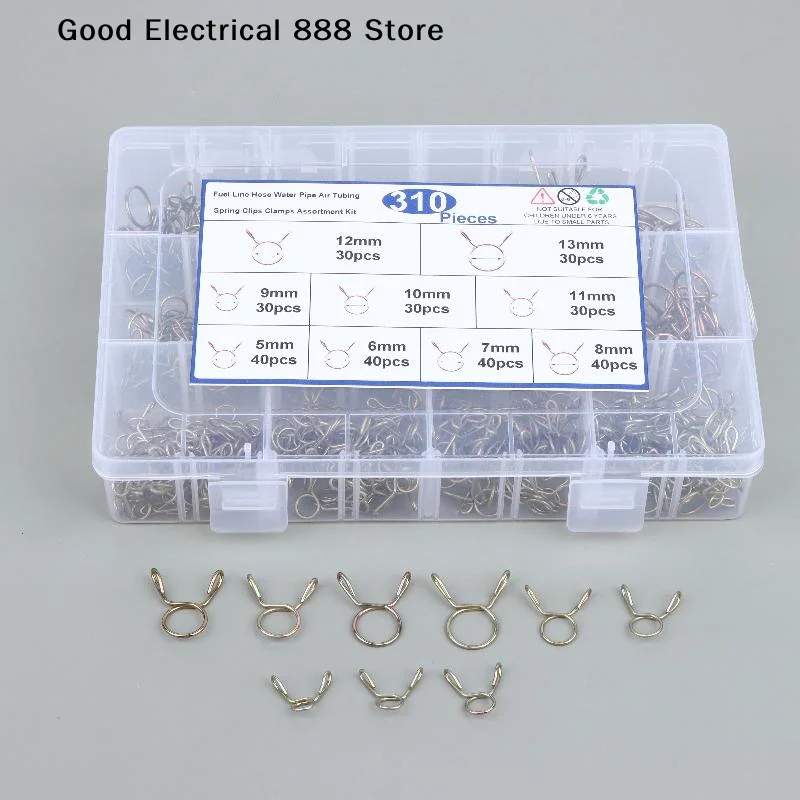 【G】100/120/310Pcs 5-14mm Versatile Sizes Metal Spring Clamp Set Unpowered Battery For Fuel Water Air Lines Hose Pipe With Clamp