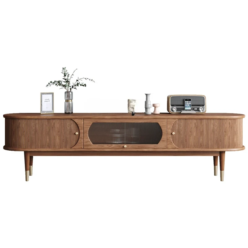 

North American Black Walnut Shutter TV Cabinet 1.8M Japanese Retro Living Room Nordic Solid Wood Floor Cabinet