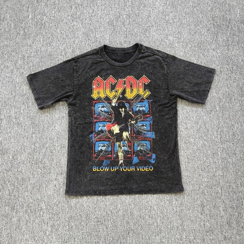 ACD Rock Band T-shirt girocollo in cotone retrò lavato e vecchio a maniche corte Rock Punk Sport casual Commercio all'ingrosso unisex di alta qualità