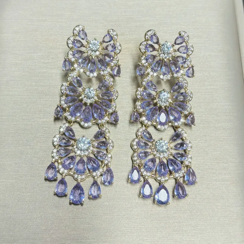 Bilincolor Fashion Cute Purple Cubic Zirconia Flower Earring for Women Wedding Jewelry