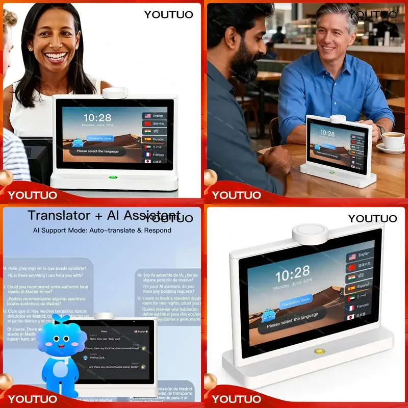 Face to Face Voice Translator Device AI Translation Machine Intelligent Desktop Dual lens Language Smart Translator