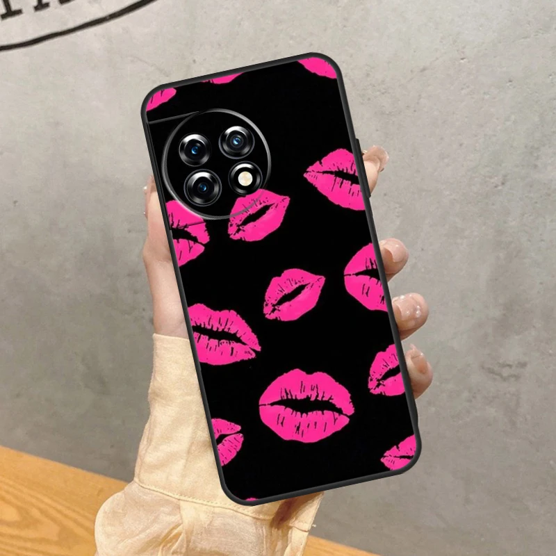 Lipstick Pink Kiss Case For Oneplus 10T 11 8T 9RT 10R 8 9 10 Pro Nord 2T N10 N20 N30 CE 2 3 Lite Back Cover