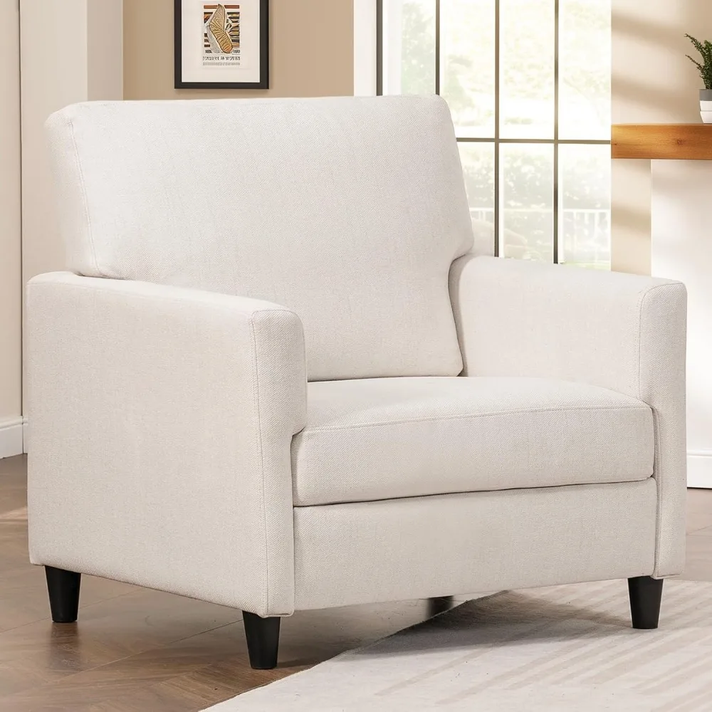 

Mid-Century Accent Chair,Modern Upholstered Linen Fabric Chair with Thick Cushion&Solid Legs,Comfy Single Sofa Armchair
