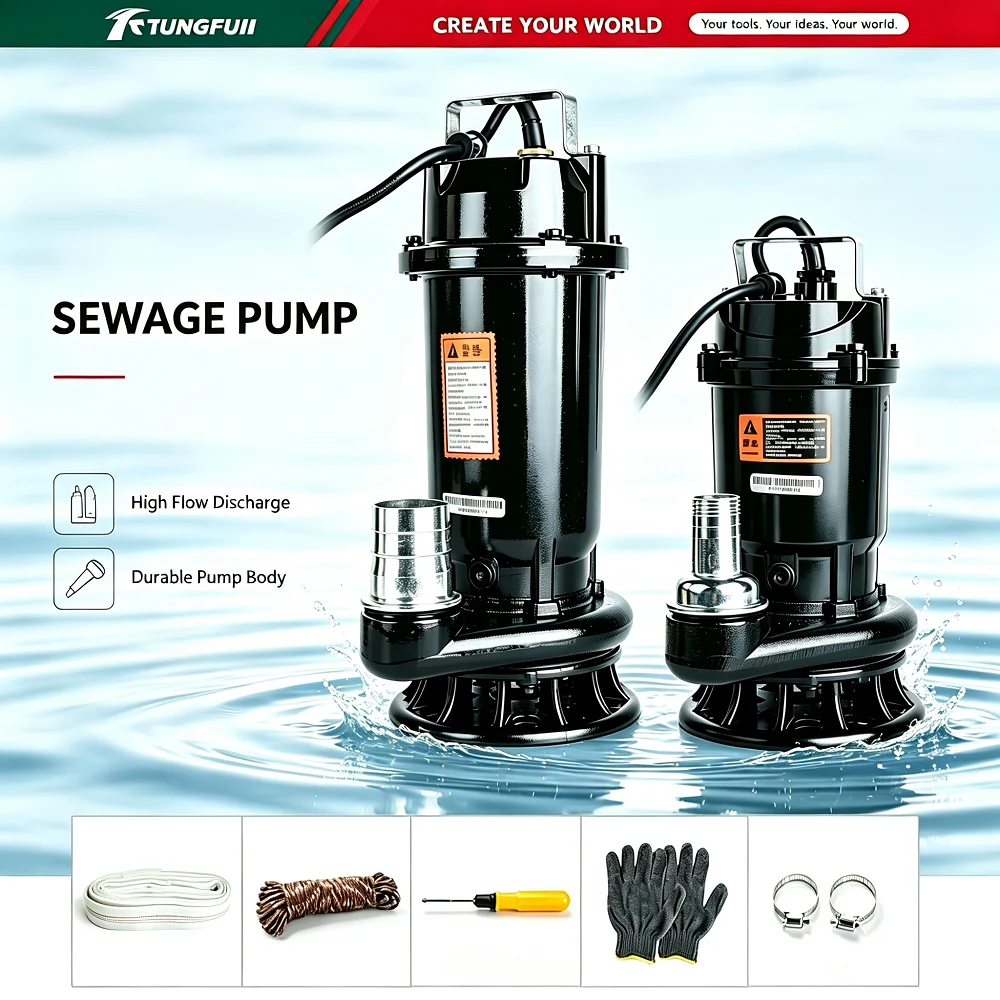 TUNGFULL Submersible Sump Pump Heavy‑Duty High Flow Cast Iron Sewage Drain Pump For Basement Flood Garden Pond Water Removal