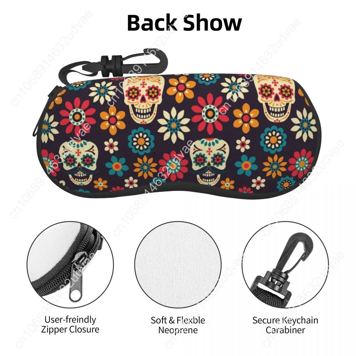 Custom Day Of The Dead Pattern Shell Glasses Case Travel Sugar Skull Santa Muerte Eyeglasses Case Sunglasses Protector Box