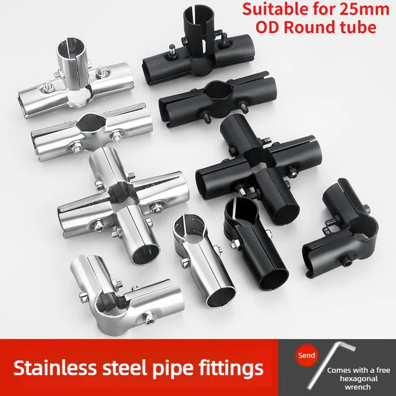 25mm Stainless Steel Connecting Fitting, Round Bar Clamp Fixing Clip for Greenhouse Pipe Frame Assembly DIY Hardware Parts