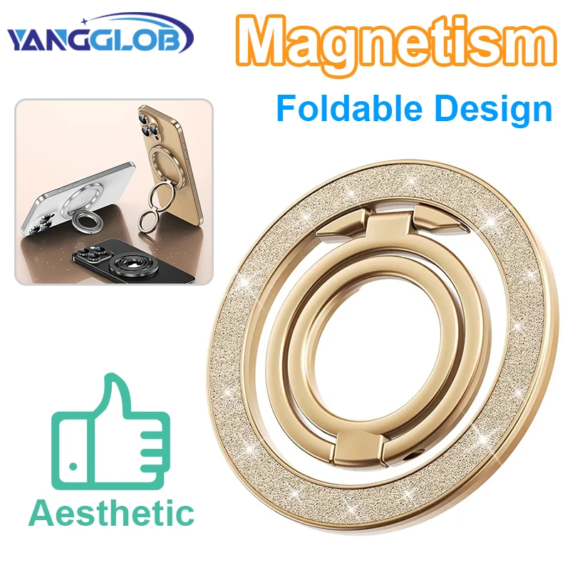 

Сильный магнитный держатель для мобильного телефона для Magsafe, двусторонняя магнитная подставка, портативный складной кольцевой кронштейн для Xiaomi iPhone 14 15