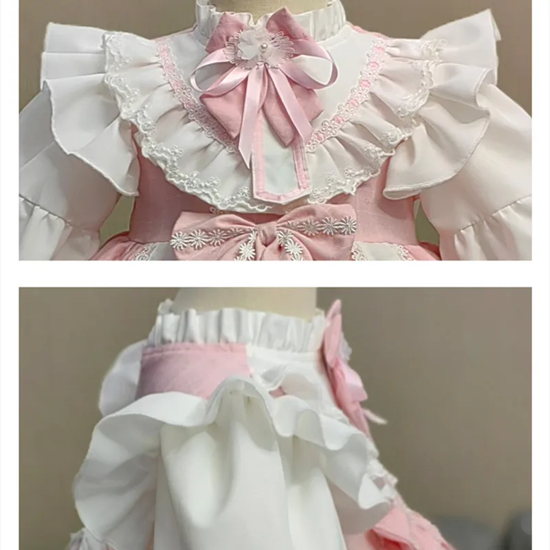 2024 Spanish Style Girl Dresses for Autumn Kids Luxury Boutique Design Lolita Dress Children Pink Lace Ball Gown Infant Vestidos