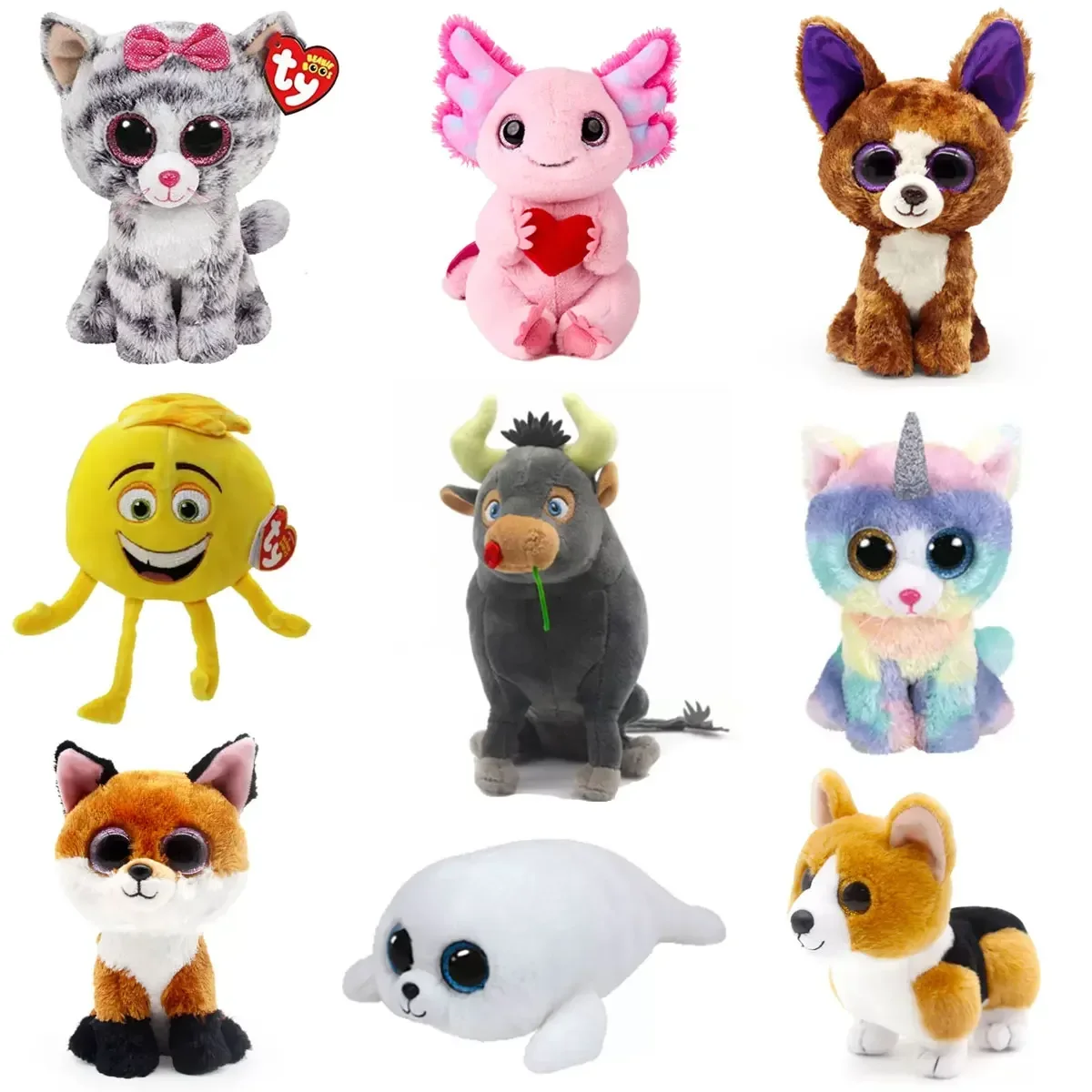 15cm Ty Big Eye Beanie Animals Plush Slick Fox Ferdinand Locky Axolotl  Dexter Icy Seal Heather Cat Children Toy Holiday Gift