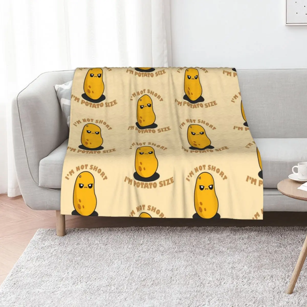 Cute Cartoon Potato || I'm Not Short, I'm Potato Size || Kawai Throw Blanket Large Furry Luxury St Softest Soft Plaid Blankets