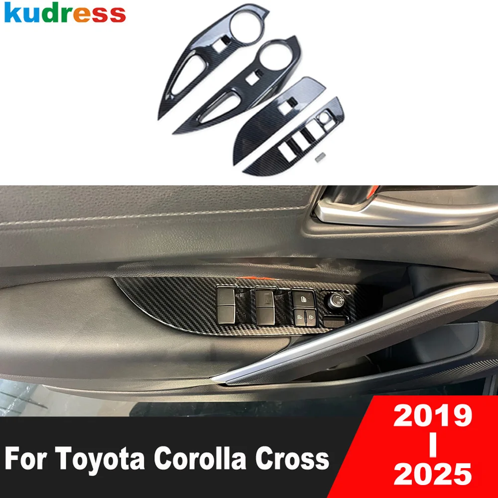 Car Door Window Lift Switch Button Panel Cover Trim For Toyota Corolla Cross 2019-2024 2025 Carbon Fiber Interior Accessories