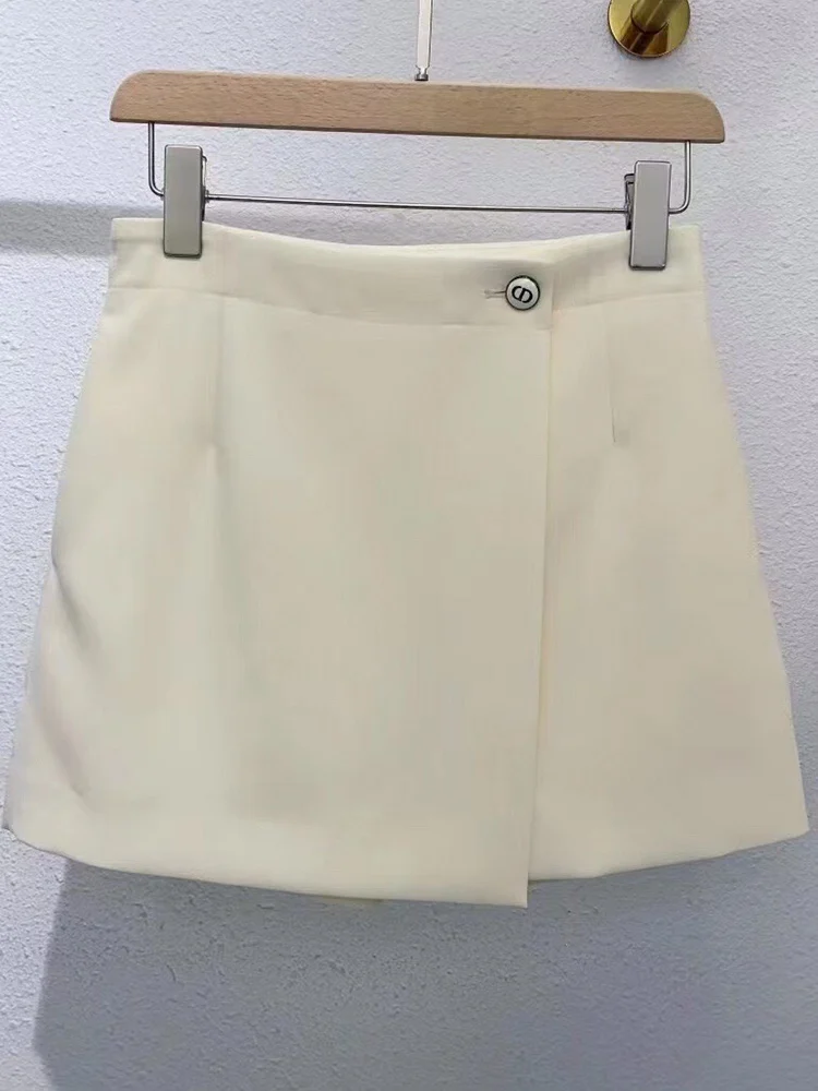 

High Waist A-Line Short Skirt Pants Women's Fashionable Anti-Light New 2023 Zipper Design Pure Color Commute Style