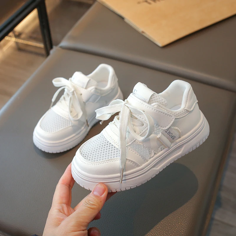 Kid's Shoes Girls' White Breathable Mesh Casual Shoes Fashionable Versatile Anti-Slip Simple Children's Shoes