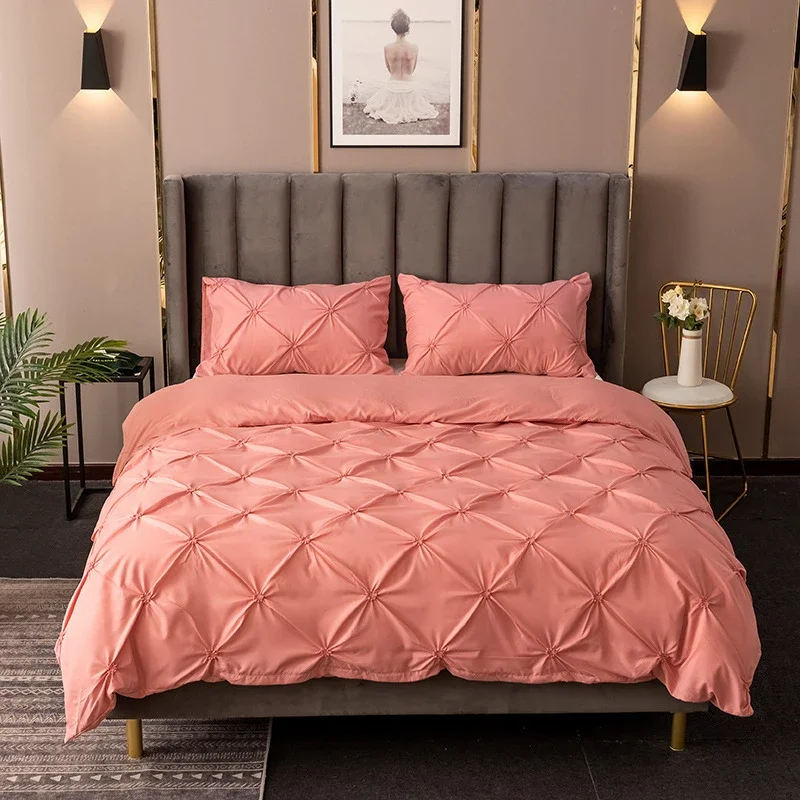 Three-dimensional Pinch Pleated bedding set soft comfortable Quilt Cover Pillowcase bedding set Solid King Size duvet cover set