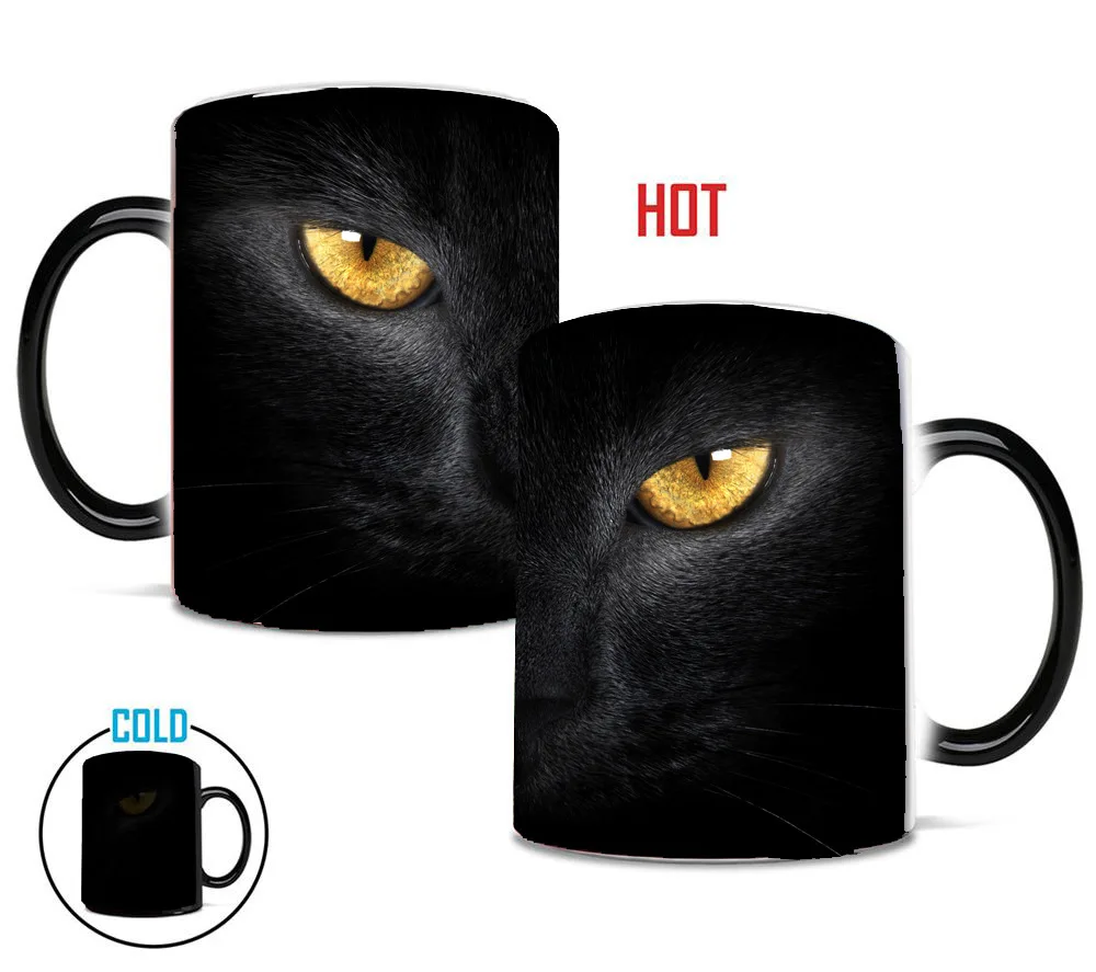 Black Night Cat Color Changing Mug, Coffee Ceramic Thermal Mug