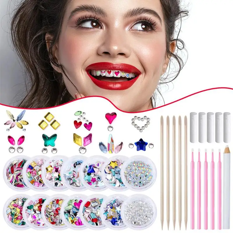1Set Dental Tooth Gems Crystal Glass Butterfly Shaped Ornament Diy Tools Various Shapes Color Teeth Jewelry Decorations