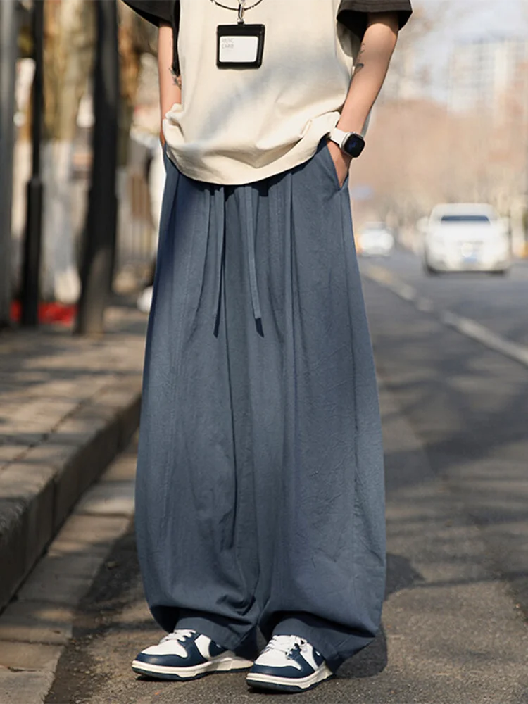 

High-End Linen Wide Leg Pants Men Summer Thin Loose Drapey Lantern Pants Straight Blade Cotton Linen Casual Trousers