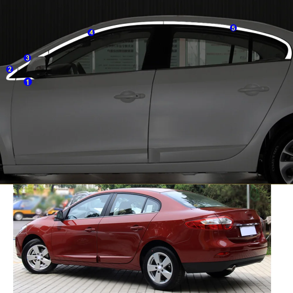 Car Sticker Garnish Pillar Window Middle Strip Trim Frame Hoods For Renault Fluence 2011 2012 2013 2014 2015+