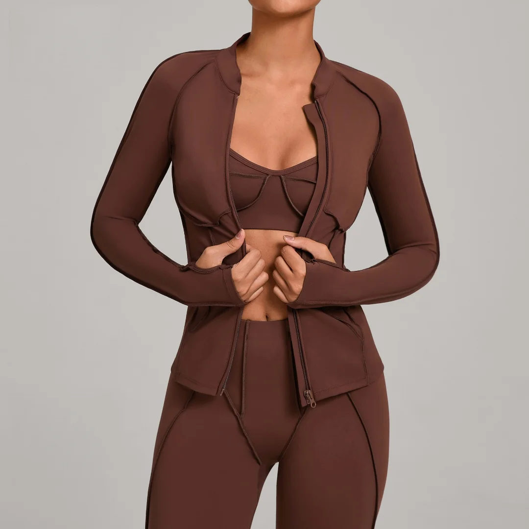 الوقوف طوق سستة طويلة الأكمام سترة اليوغا ضيق سريعة الجافة اليوغا القمم المرأة تشغيل اللياقة البدنية تجريب الملابس الصالة الرياضية معطف